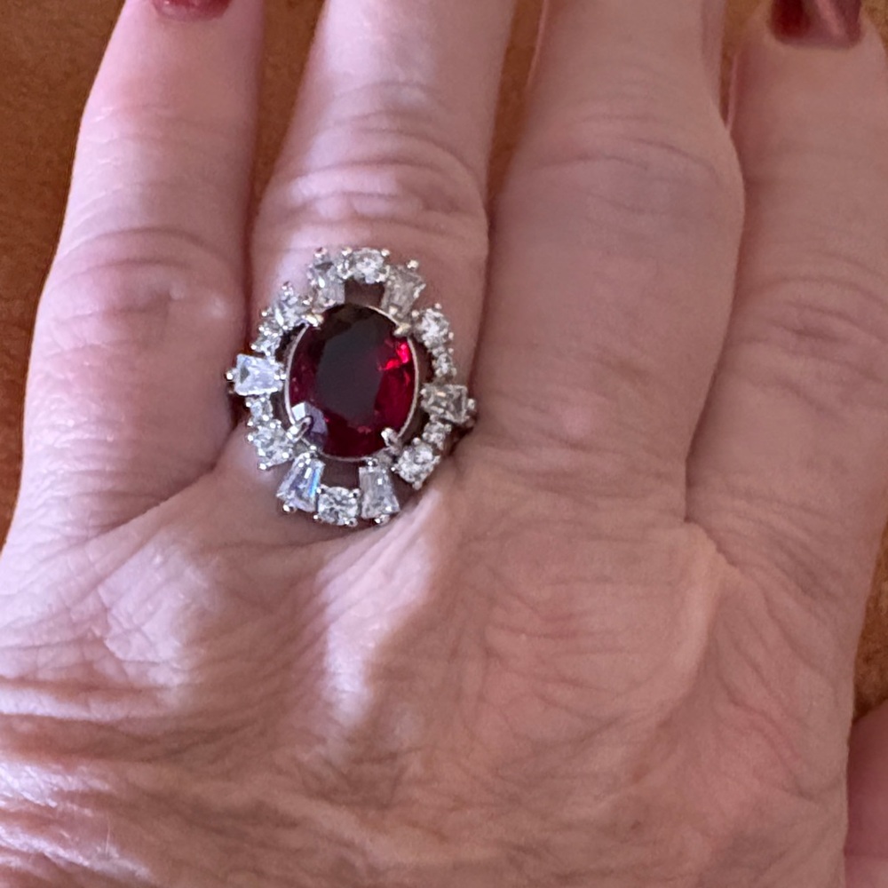 Lab Created Ruby Gemstone rhodium plated ring